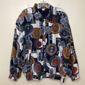 VINTAGE 90’s FUDA INTERNATIONAL Windbreaker Bomber Jacket SILK Zip Front Large